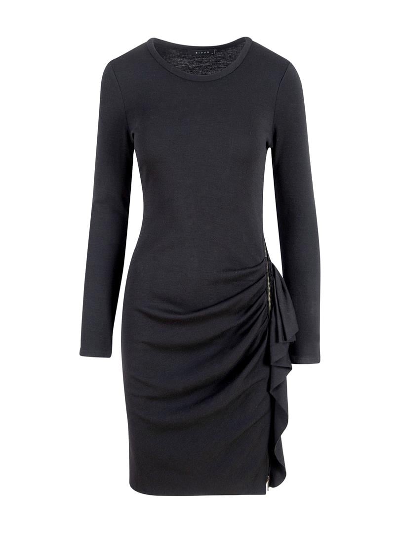 Drape Detaylı Yandan Fermuarlı Elbise - Siyah
