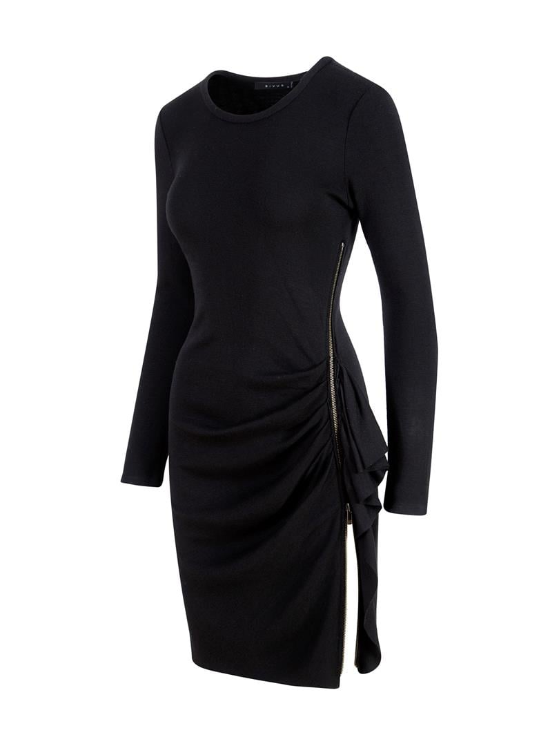 Drape Detaylı Yandan Fermuarlı Elbise - Siyah