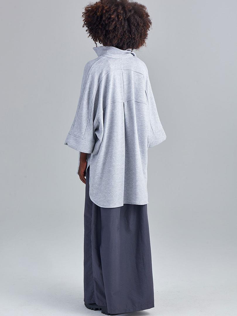 Düğme Detaylı Oversize Gömlek - Gri