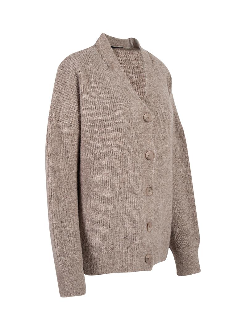 Düğmeli Oversize Cut Out Detaylı Triko Hırka - Bej