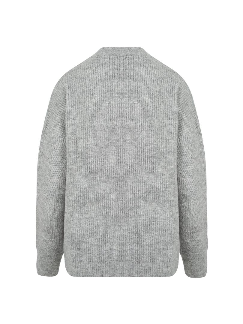 Düğmeli Oversize Cut Out Detaylı Triko Hırka - Gri