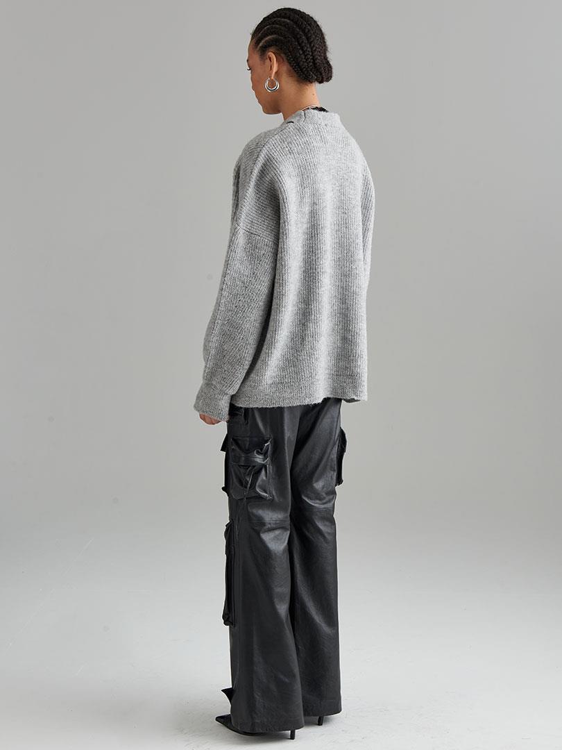 Düğmeli Oversize Cut Out Detaylı Triko Hırka - Gri