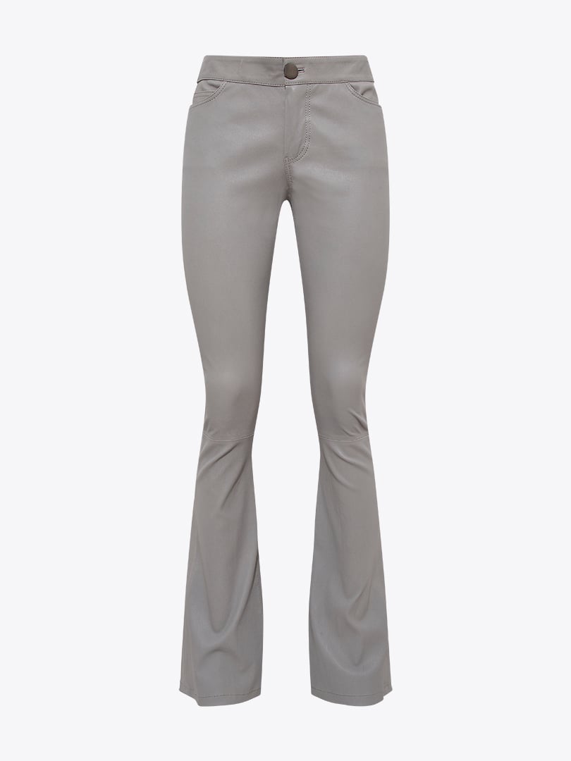 Düşük Bel Strech Deri İspanyol Paça Pantolon - Gri