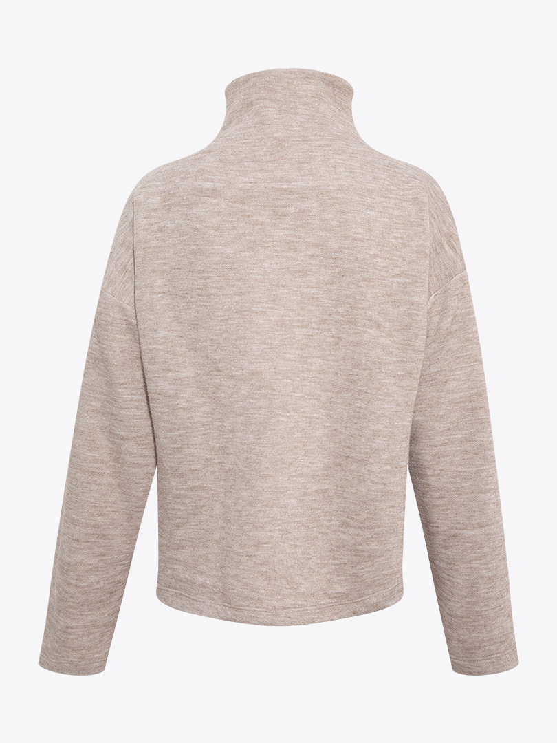 Düşük Omuzlu Dik Yaka Sweatshirt - Bej