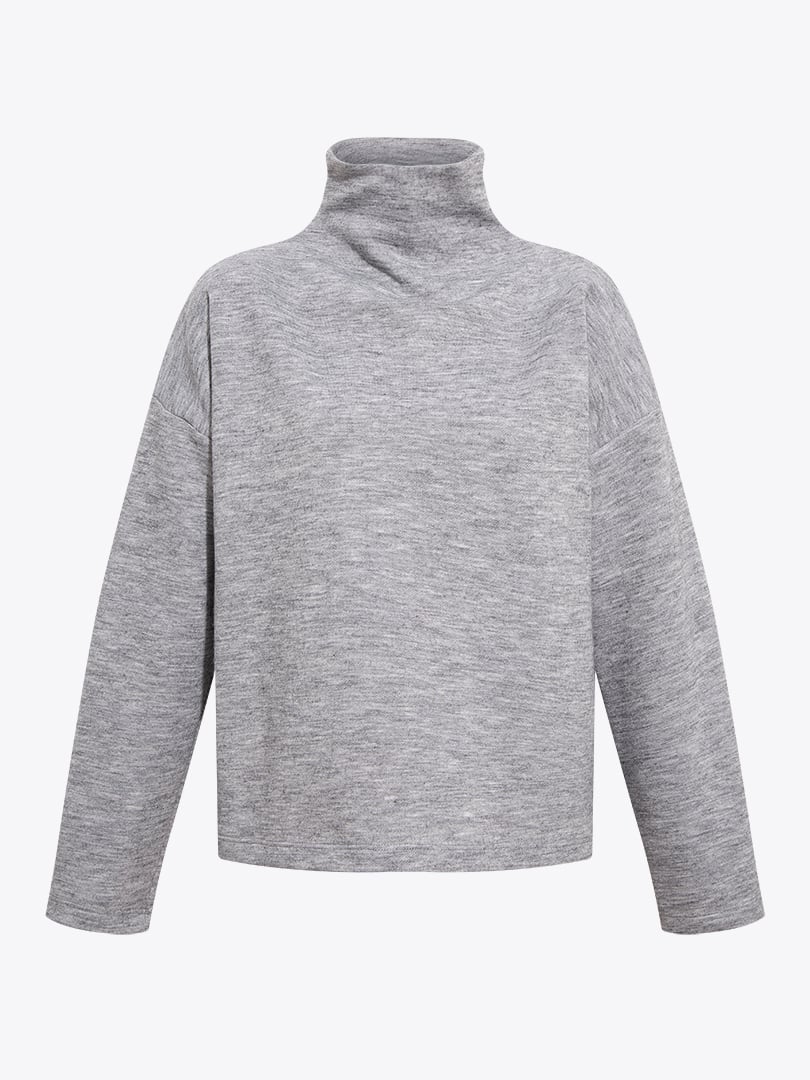 Düşük Omuzlu Dik Yaka Sweatshirt - Gri