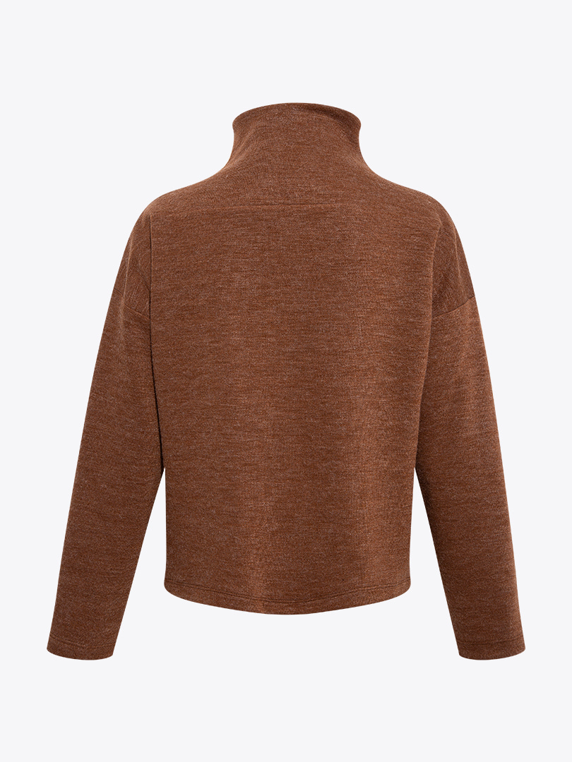 Düşük Omuzlu Dik Yaka Sweatshirt - Tarçın