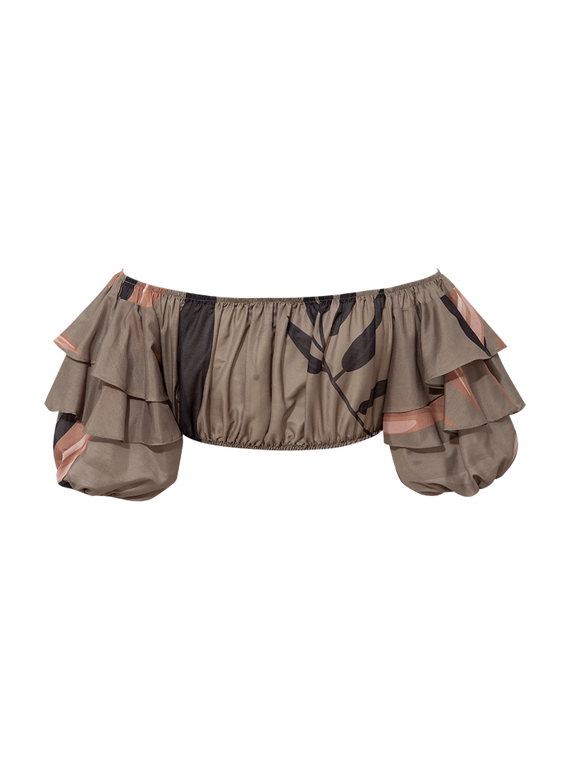 Fırfırlı Lastikli Crop Top - Haki Desenli