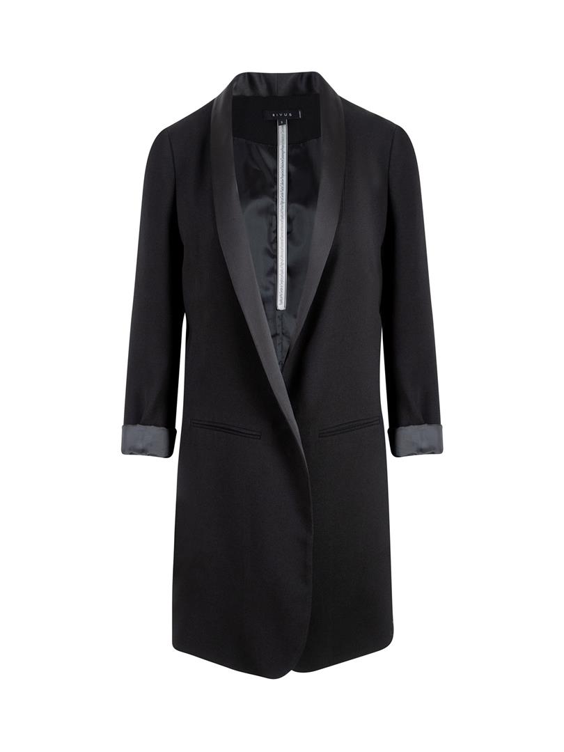 Garni Detaylı Uzun Blazer - Siyah