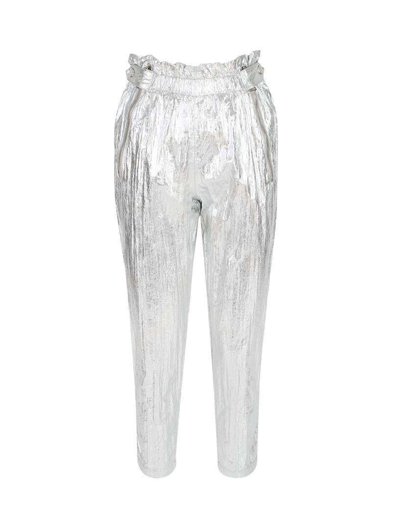 Glitter Paraşüt Kumaş Fermuar Detaylı Pantolon - Silver