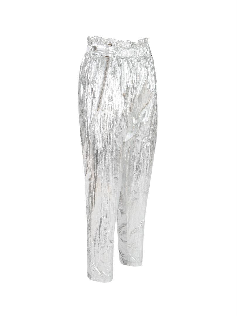 Glitter Paraşüt Kumaş Fermuar Detaylı Pantolon - Silver