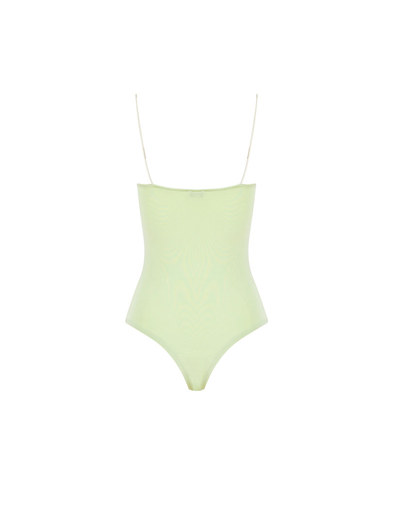 İp Askılı Degaje Yaka Bodysuit - Çağla Yeşili