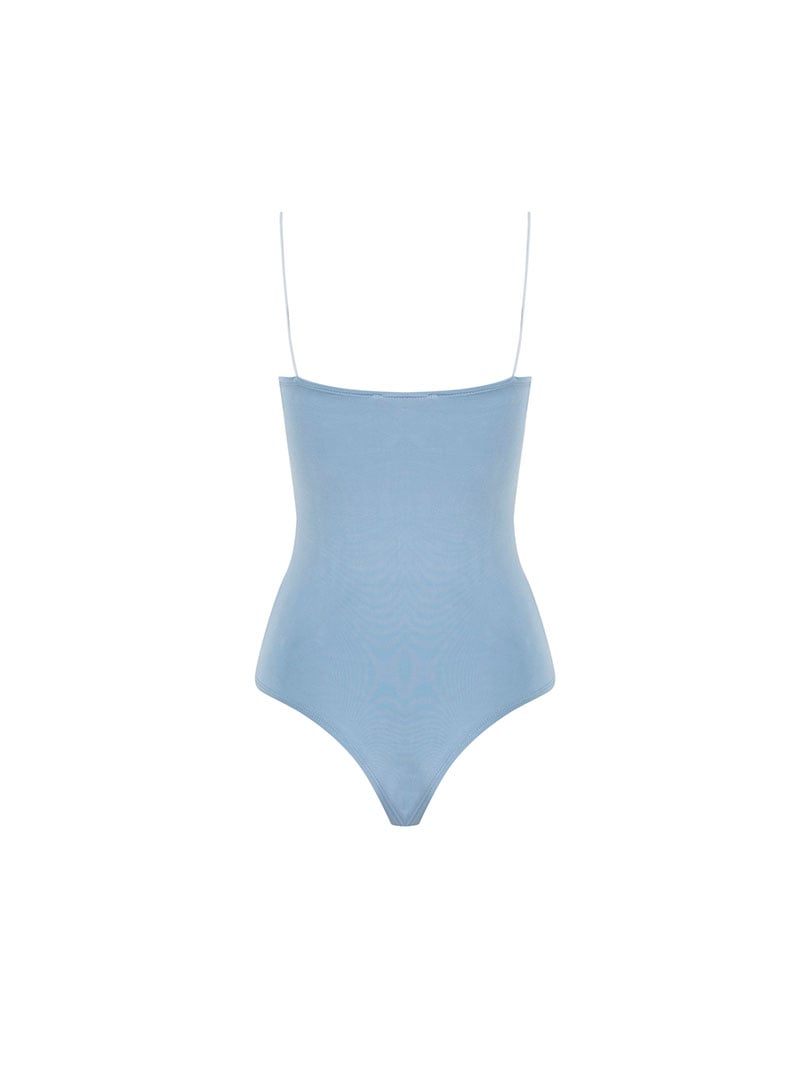 İp Askılı Degaje Yaka Bodysuit - Mavi