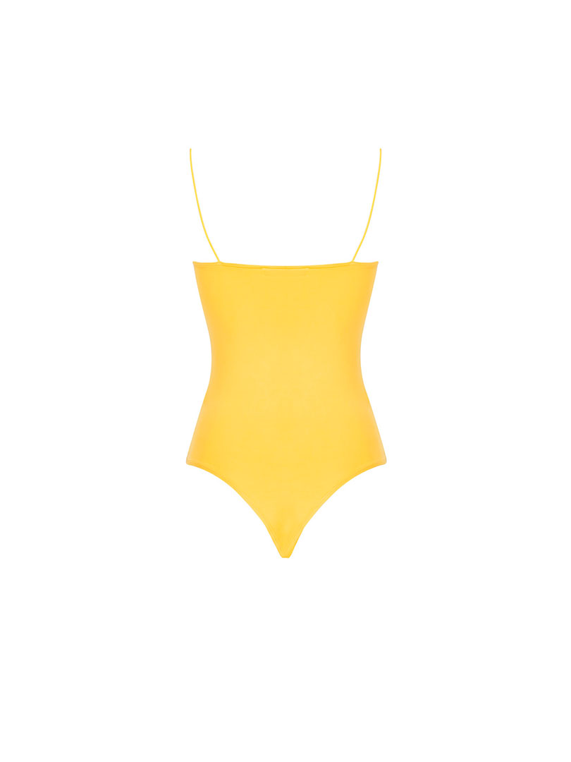 İp Askılı Degaje Yaka Bodysuit - Sarı
