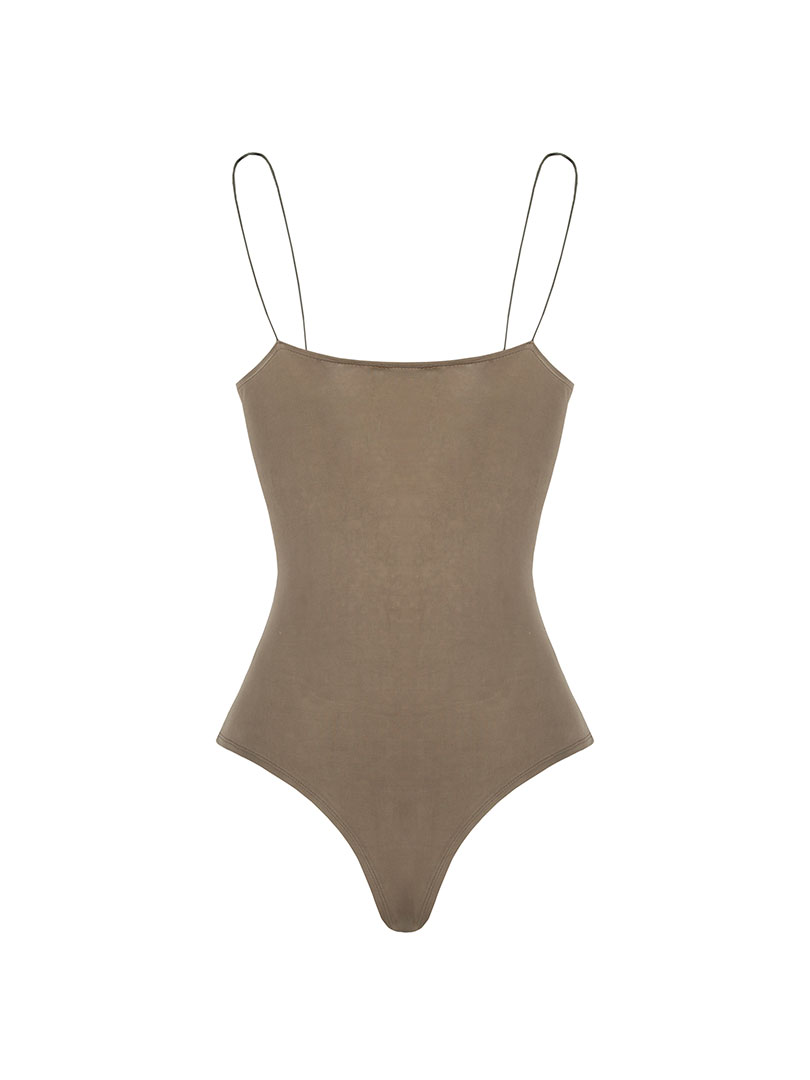 İp Askılı Degaje Yaka Kristal Taşlı Bodysuit - Haki