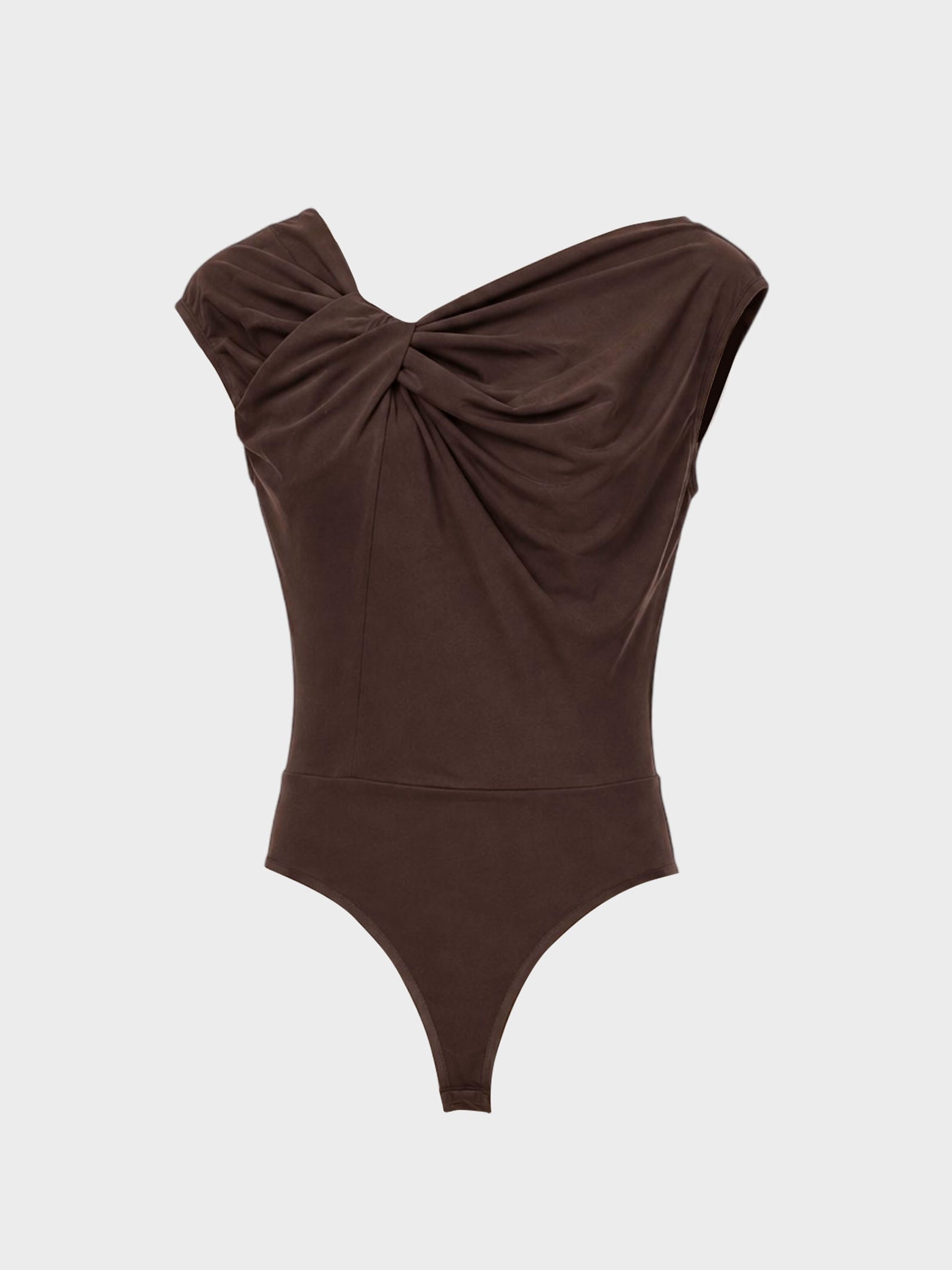 Kadın, Bayan Asimetrik Yaka Detaylı Body - Kahve Body Modelleri