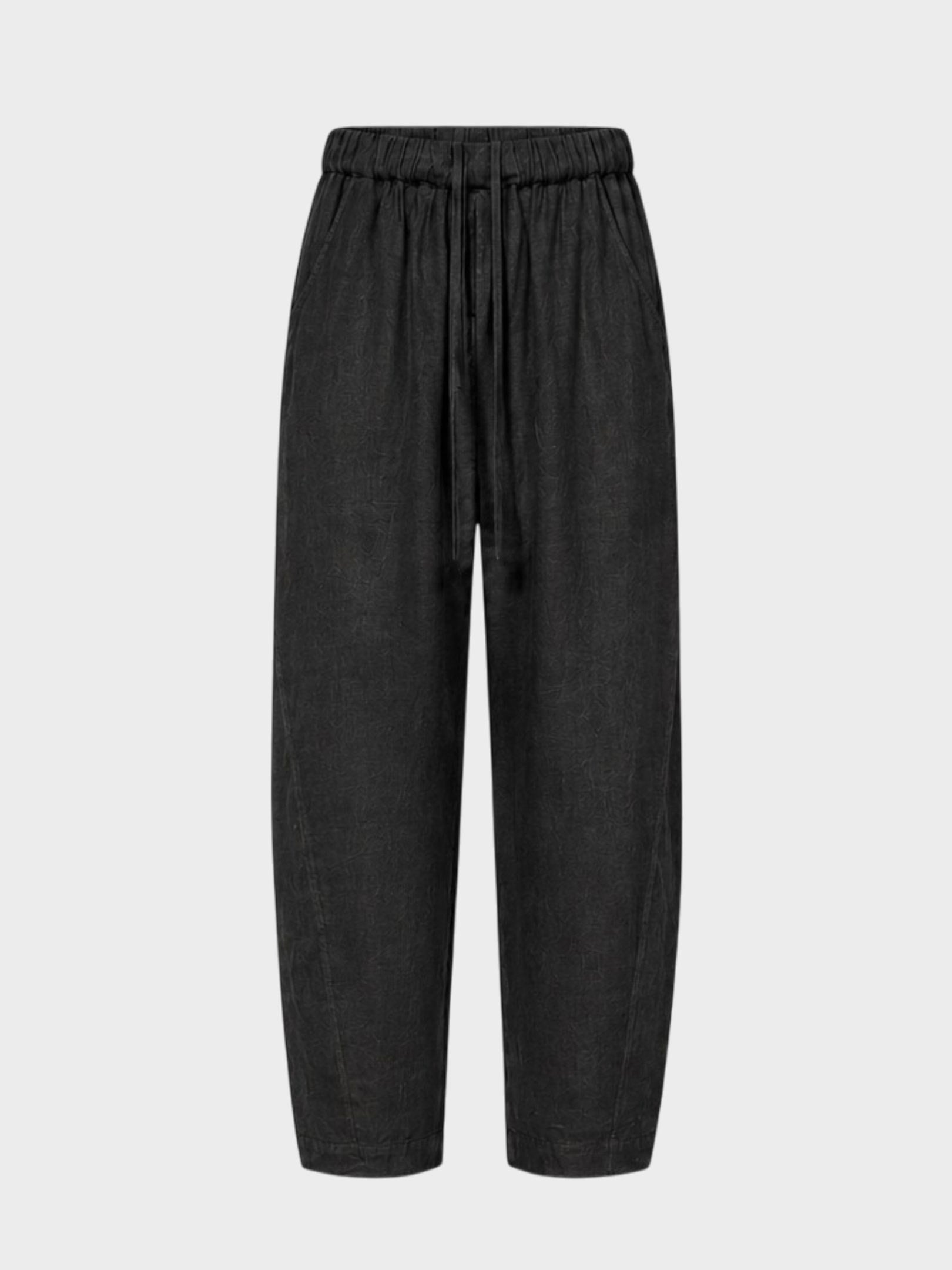 Kadın, Bayan Baggy Fit Keten Pantolon - Siyah Pantolon Modelleri