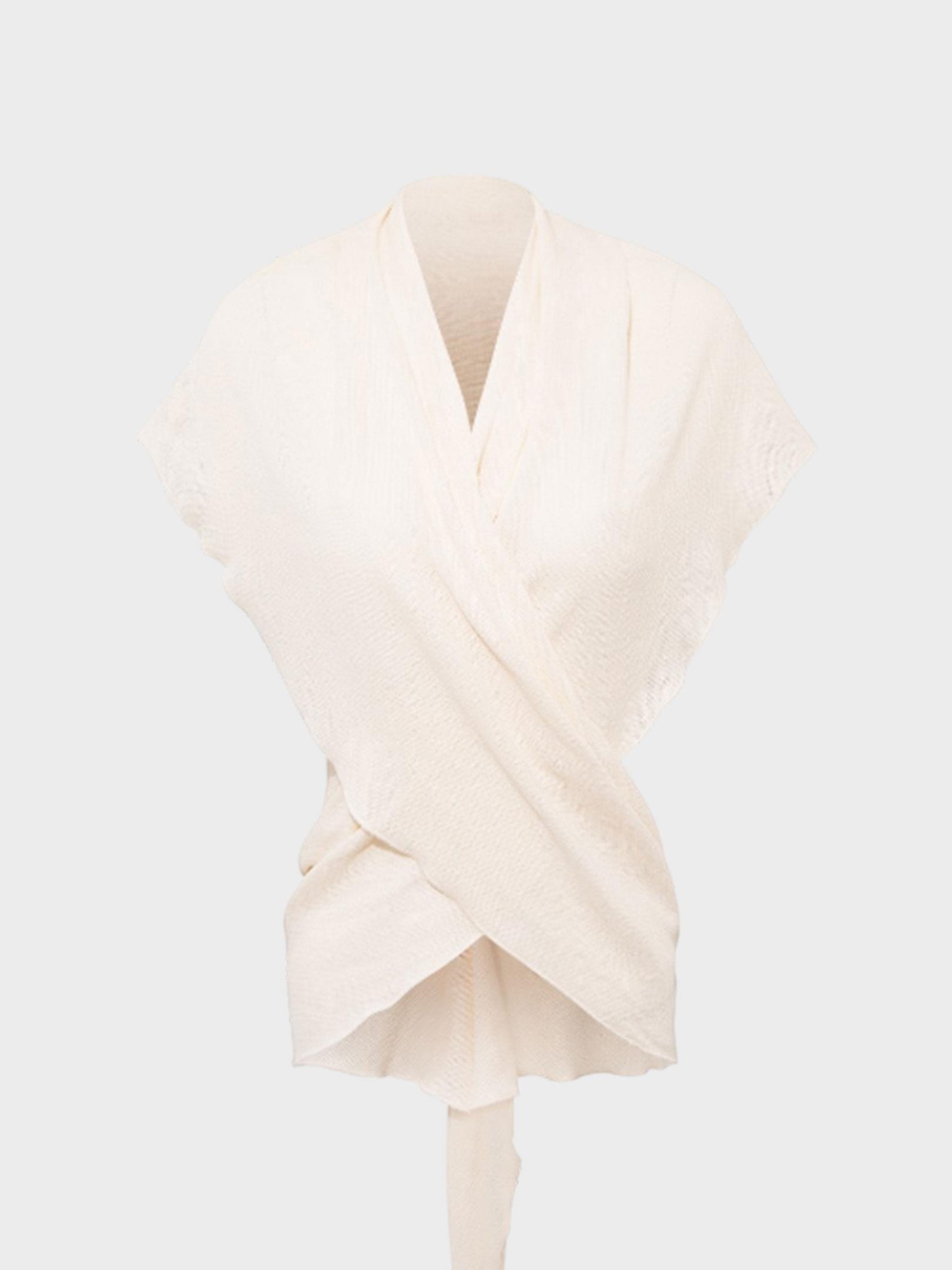 Kadın, Bayan Bağlama Detaylı Şal Bluz - Ekru Kimono & Pareo Modelleri