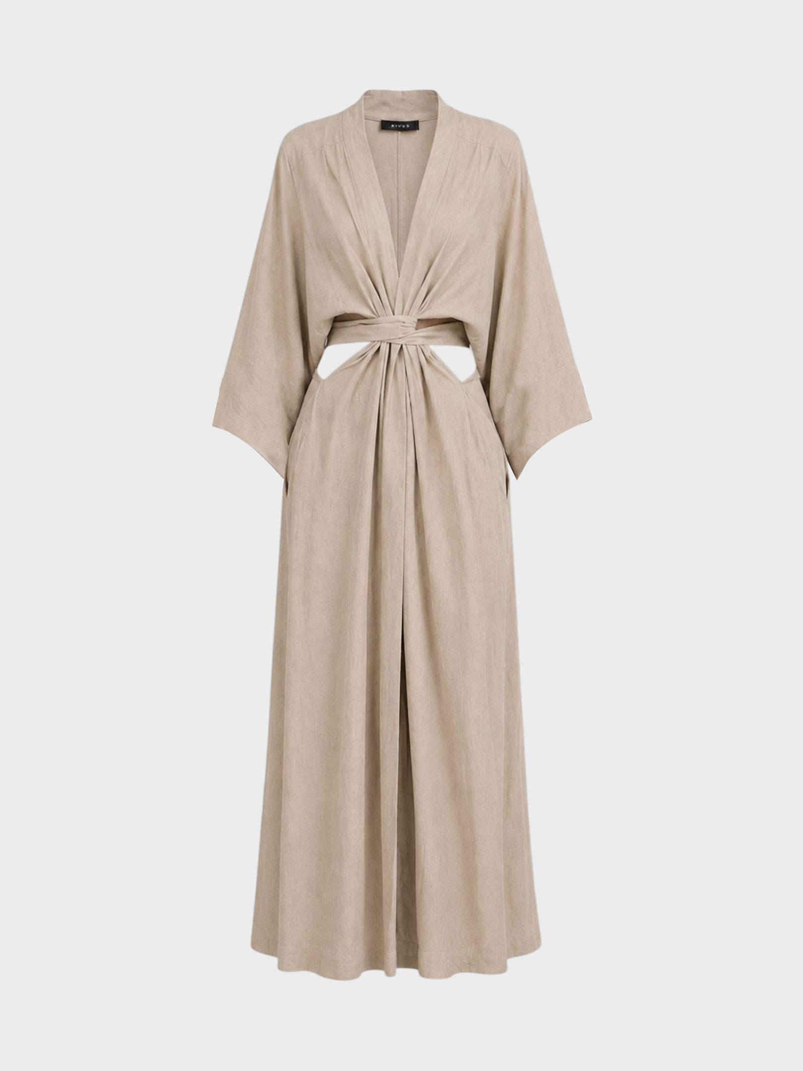 Kadın, Bayan Beli Bağlama Detaylı Keten Kimono - Kahve Kimono & Pareo Modelleri