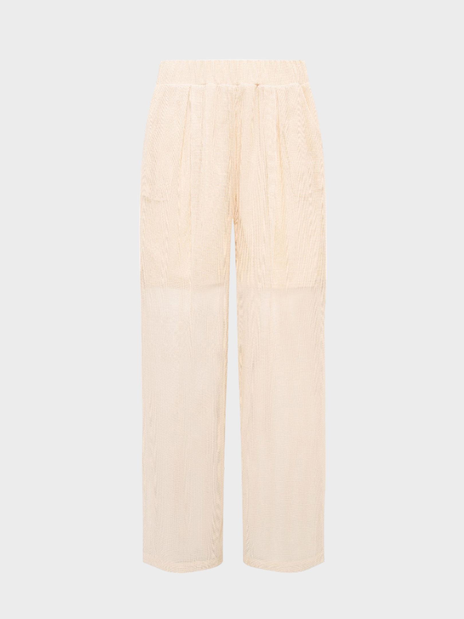 Kadın, Bayan Beli Lastikli Astarlı File Pantolon - Bej Kimono & Pareo Modelleri