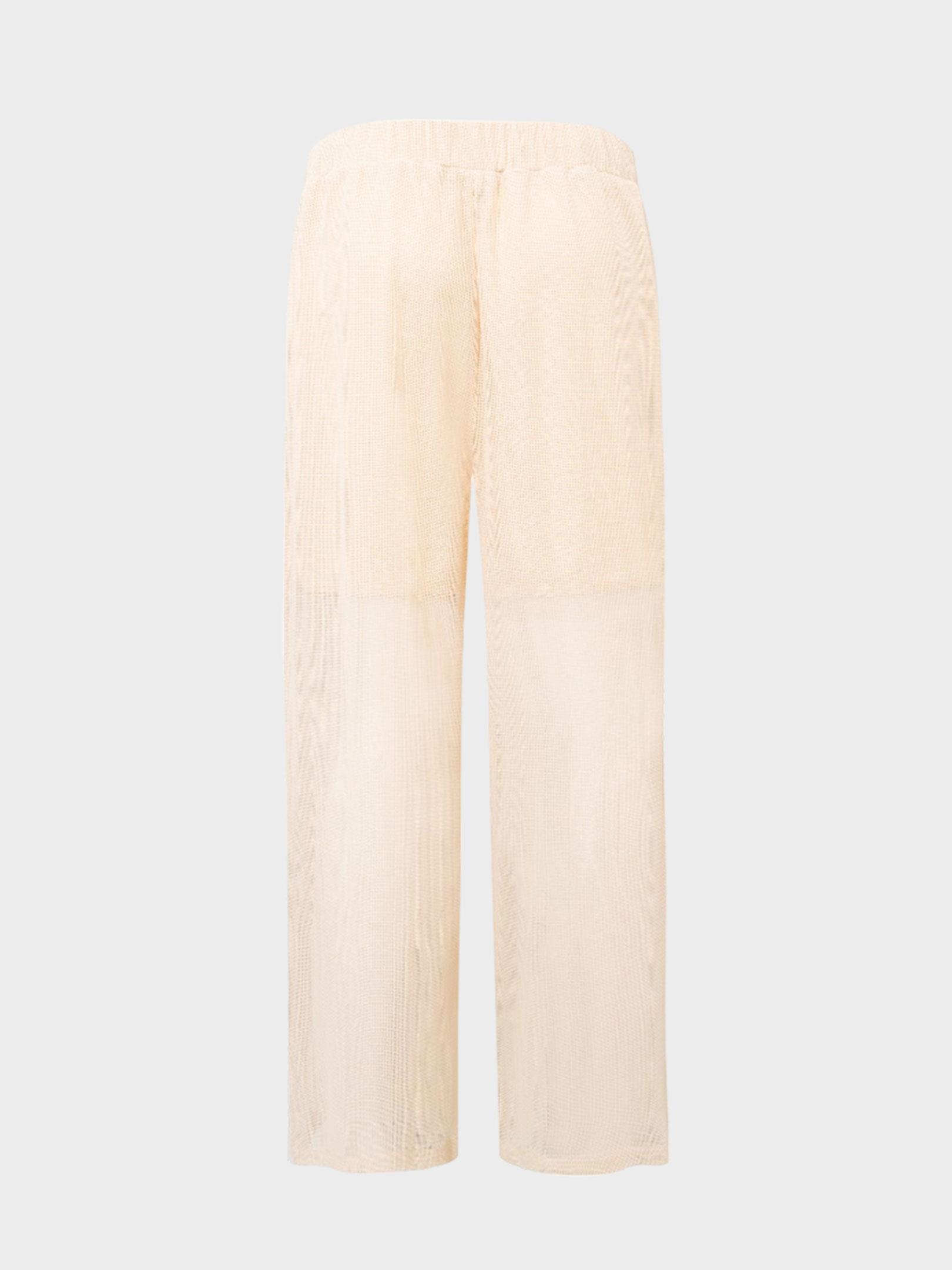Kadın, Bayan Beli Lastikli Astarlı File Pantolon - Bej Kimono & Pareo Modelleri