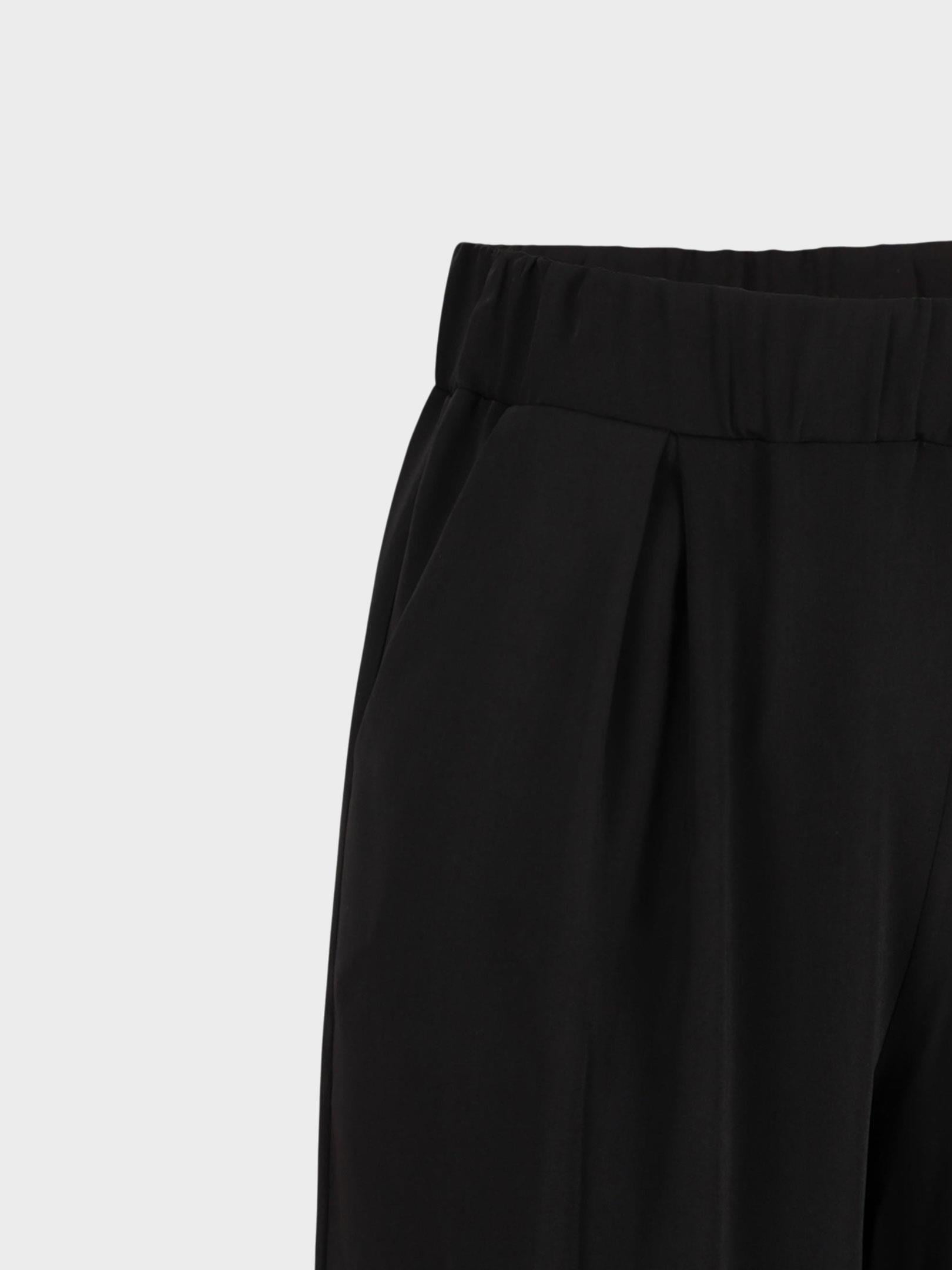 Kadın, Bayan Beli Lastikli Dökümlü Bol Paça Pantolon - Siyah Pantolon Modelleri