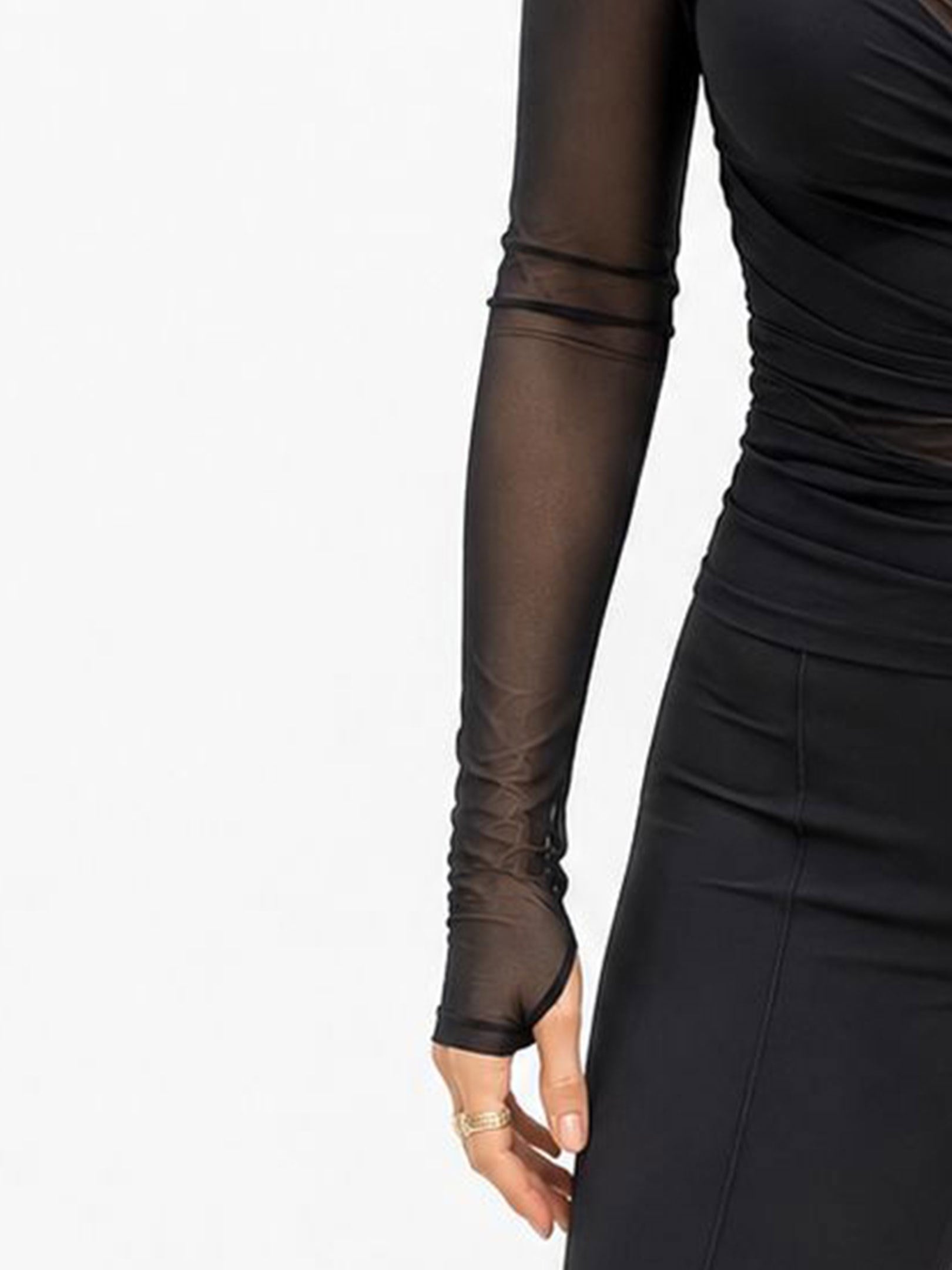 Kadın, Bayan Kayı Yaka Yandan Fermuarlı Drape Detaylı Uzun Kol Tül Bluz - Siyah Body Modelleri