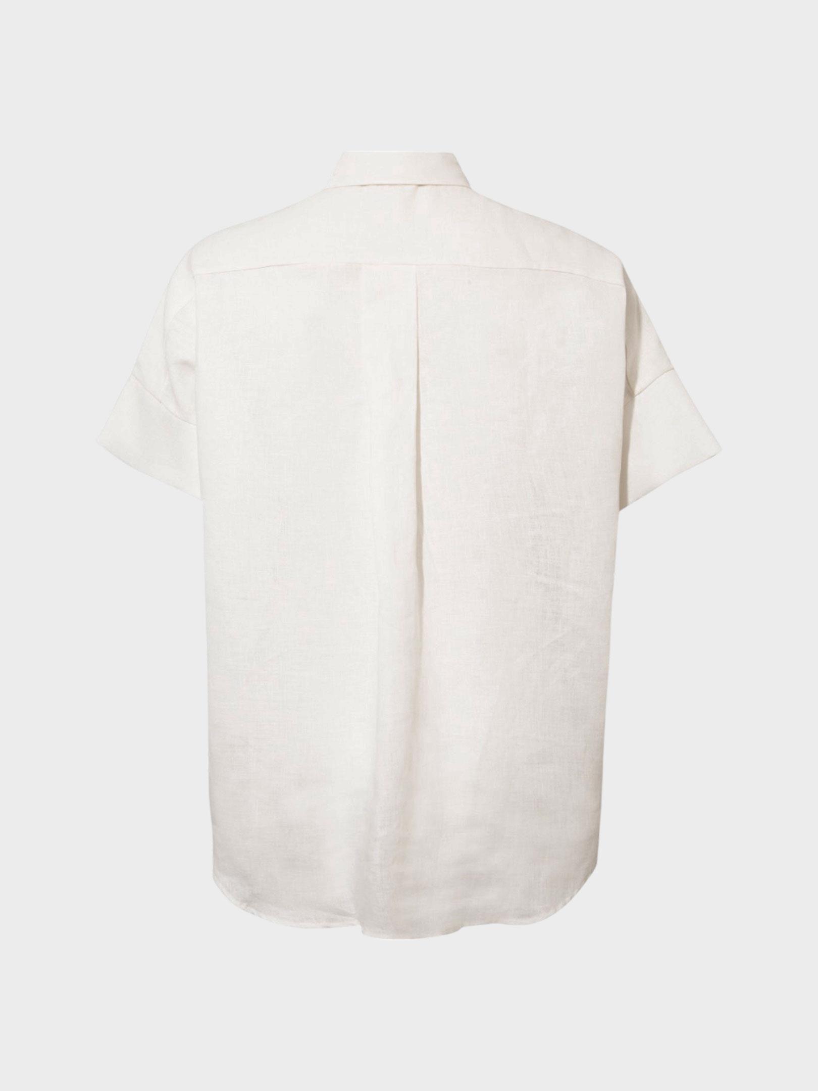 Kadın, Bayan Kısa Kollu Oversize Keten Gömlek - Beyaz Kategorisiz Modelleri