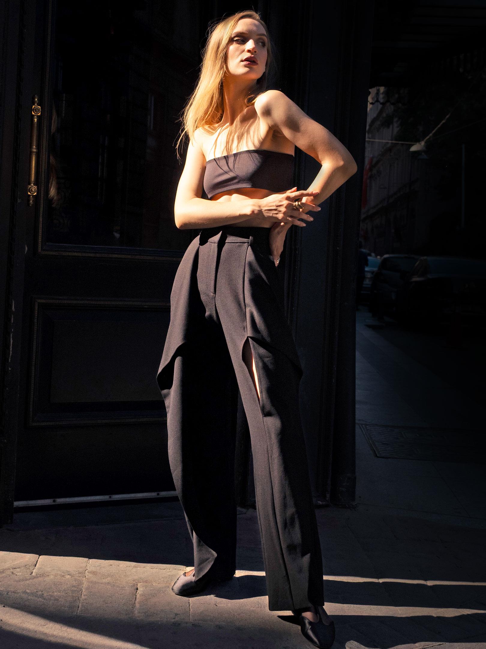 Kadın, Bayan Önü Yırtmaç Detaylı Tasarım Pantolon - Siyah Pantolon Modelleri