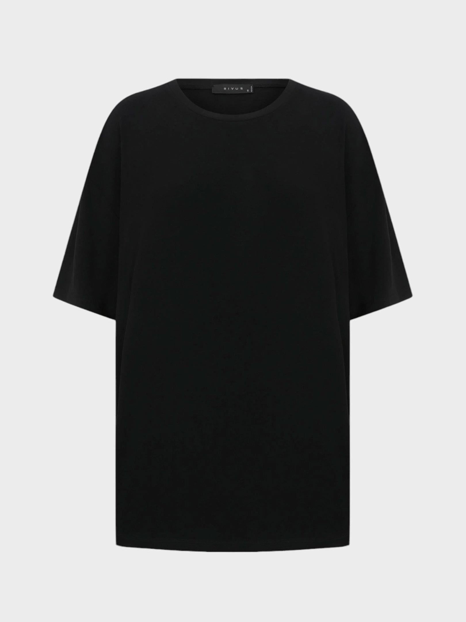 Kadın, Bayan Oversize Dökümlü Viskon T-Shirt- Siyah T-shirt Modelleri