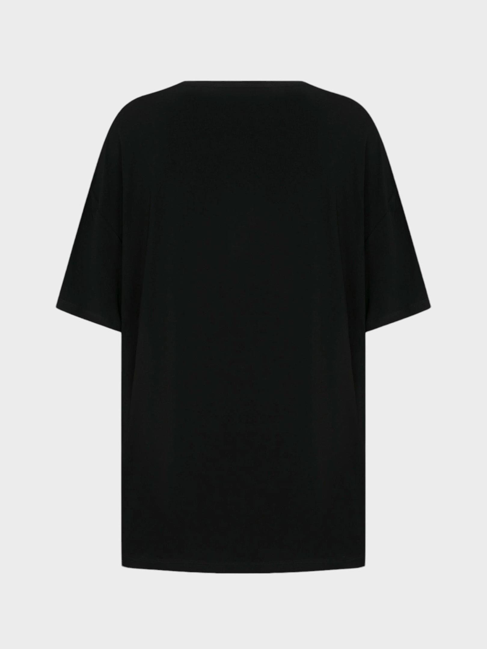 Kadın, Bayan Oversize Dökümlü Viskon T-Shirt- Siyah T-shirt Modelleri