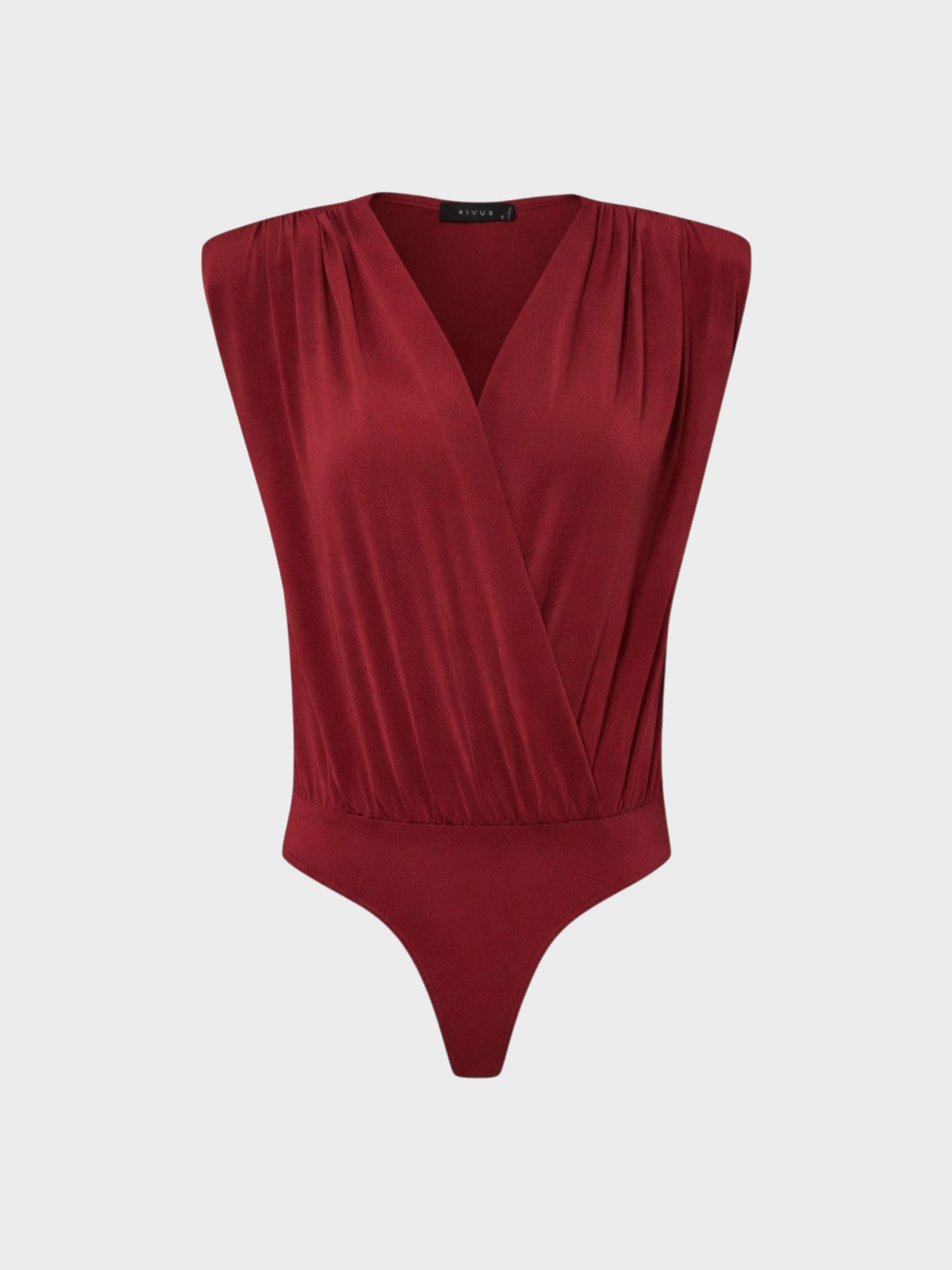 Kadın, Bayan V Yakalı Önü Büzgülü ve Omuzu Vatka Detaylı Body - Bordo Body Modelleri