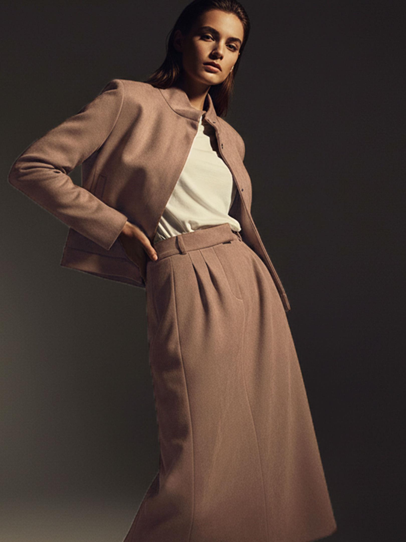 Kadın, Bayan Yüksek Bel Düz Silüet Cep Detaylı Süet Etek - Kahve Etek Modelleri