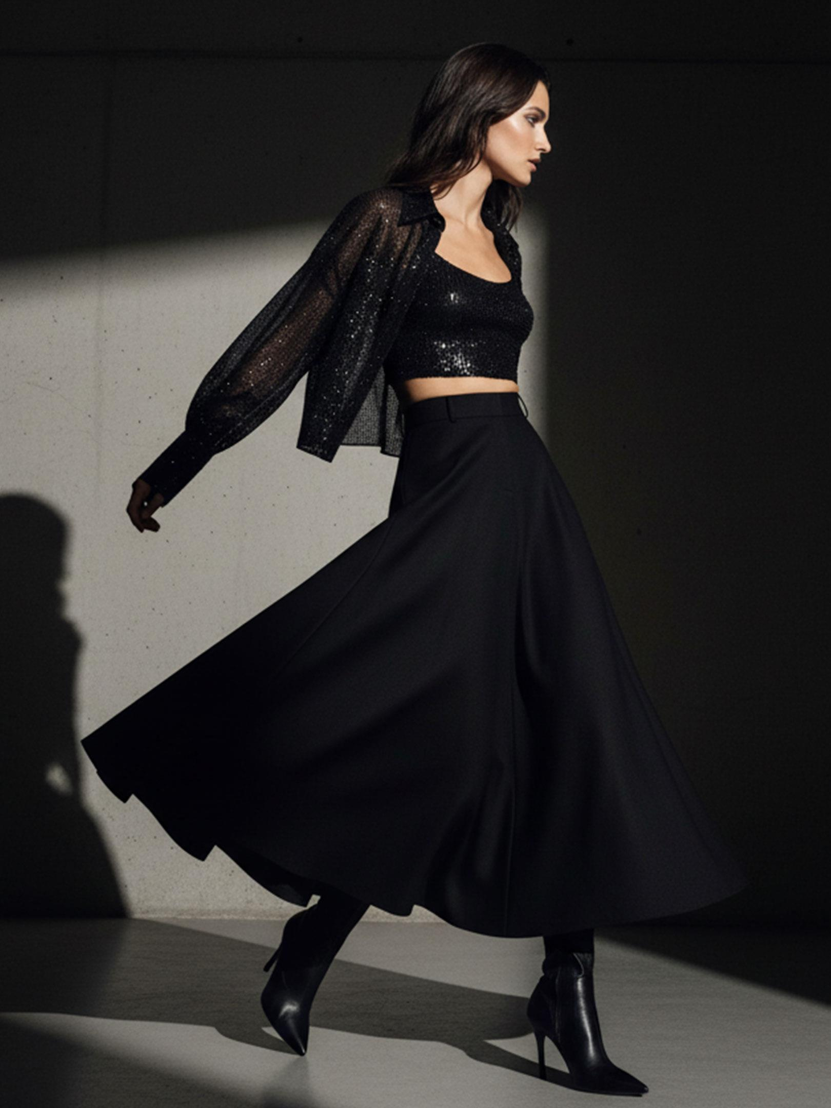 Kadın, Bayan Yüksek Bel Maxi Boy Cepli Etek - Siyah Kategorisiz Modelleri