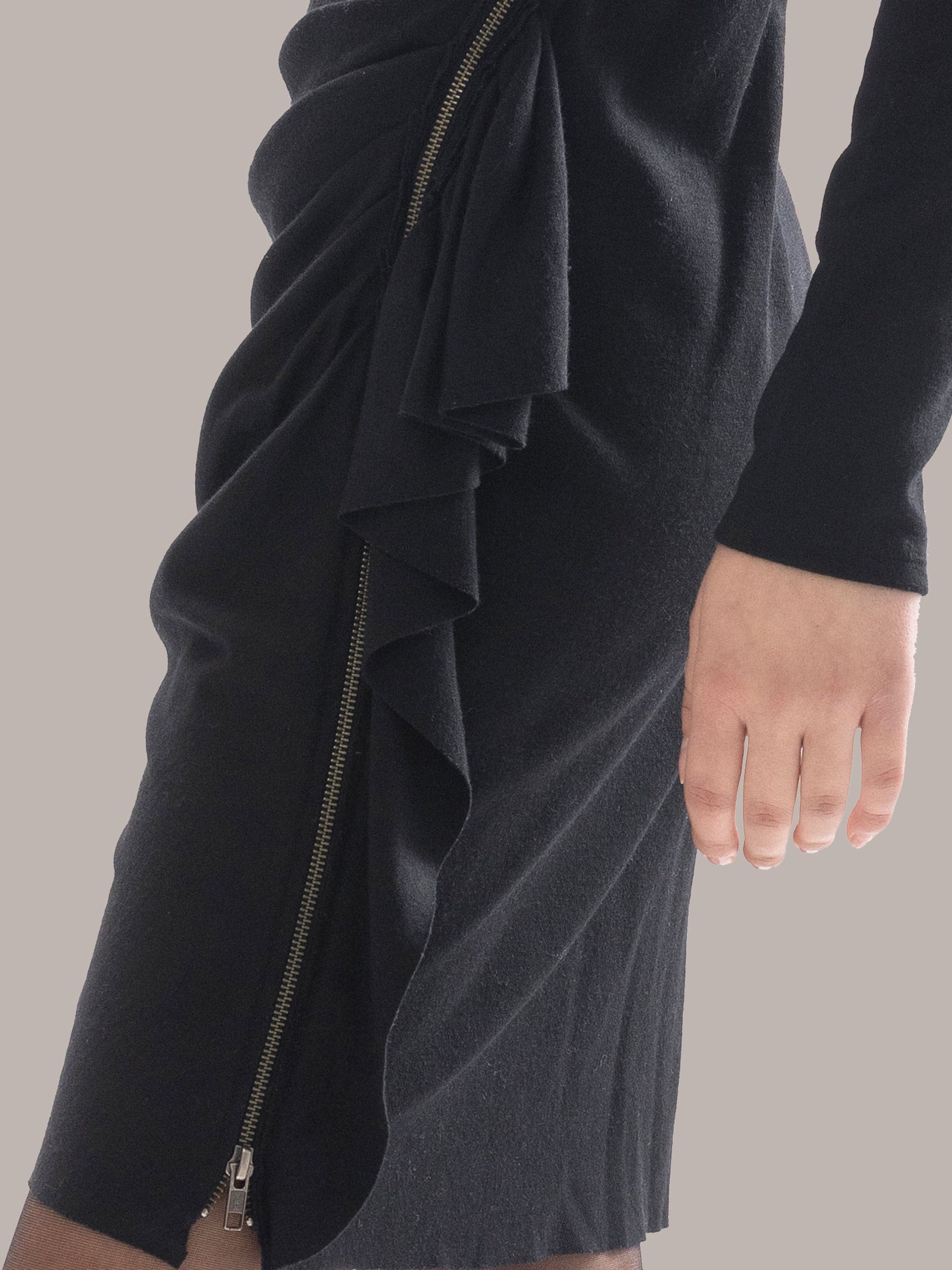 Kadın, Drape Ve Fermuar Detaylı Elbise - Siyah Rivus