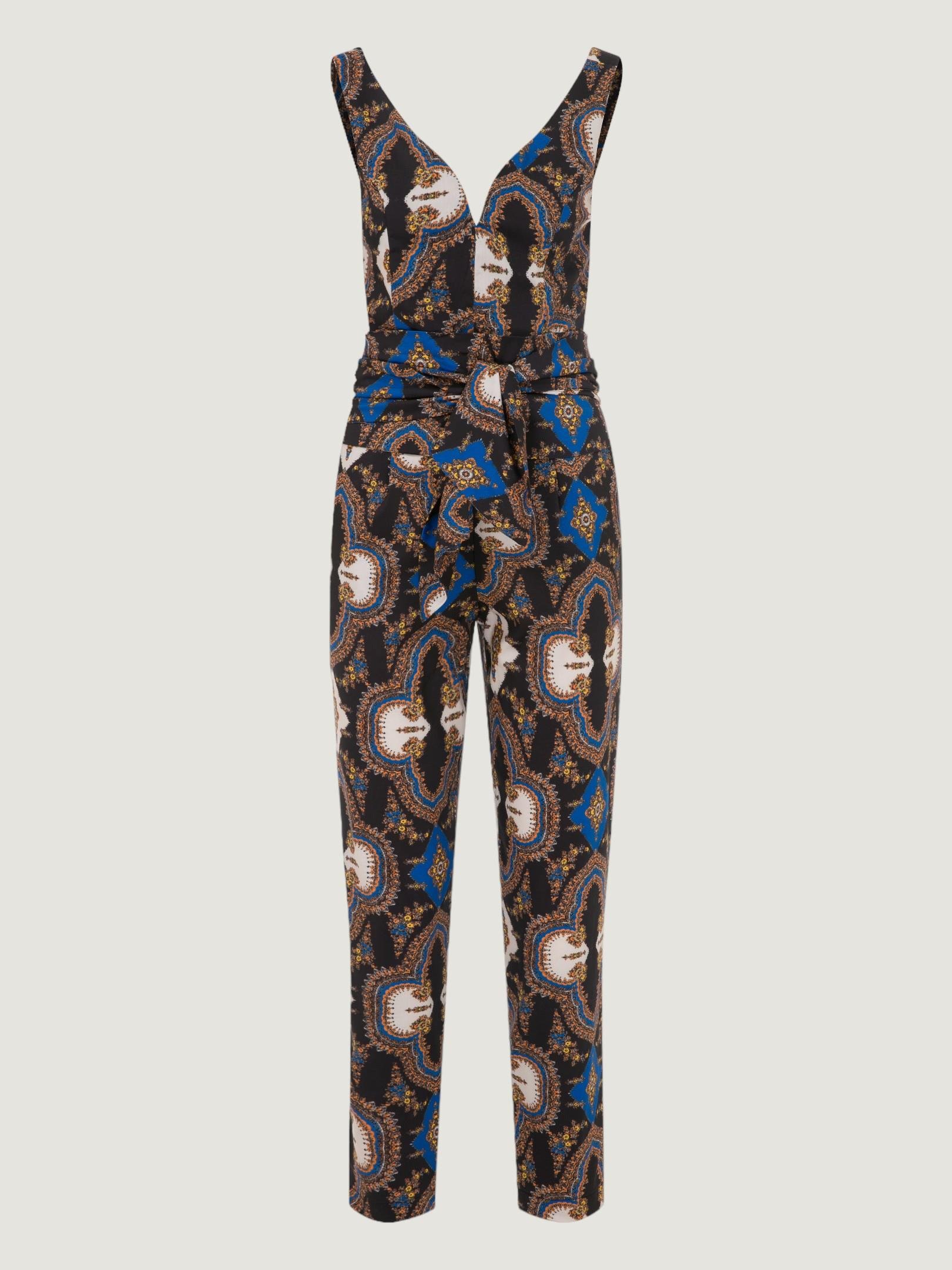 Heart Neck Sleeveless Ankle-Length Jumpsuit - Scarf Patterned Jumpsuits Modelleri