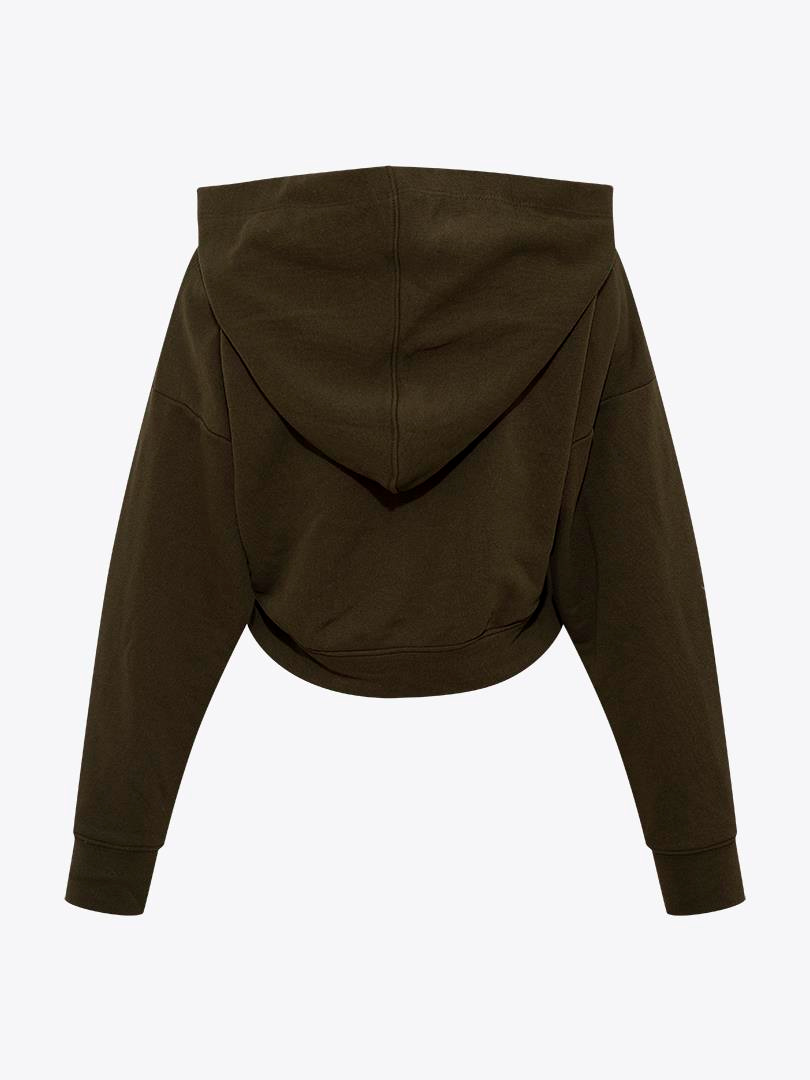 Kapüşonlu Kısa Sweatshirt - Haki