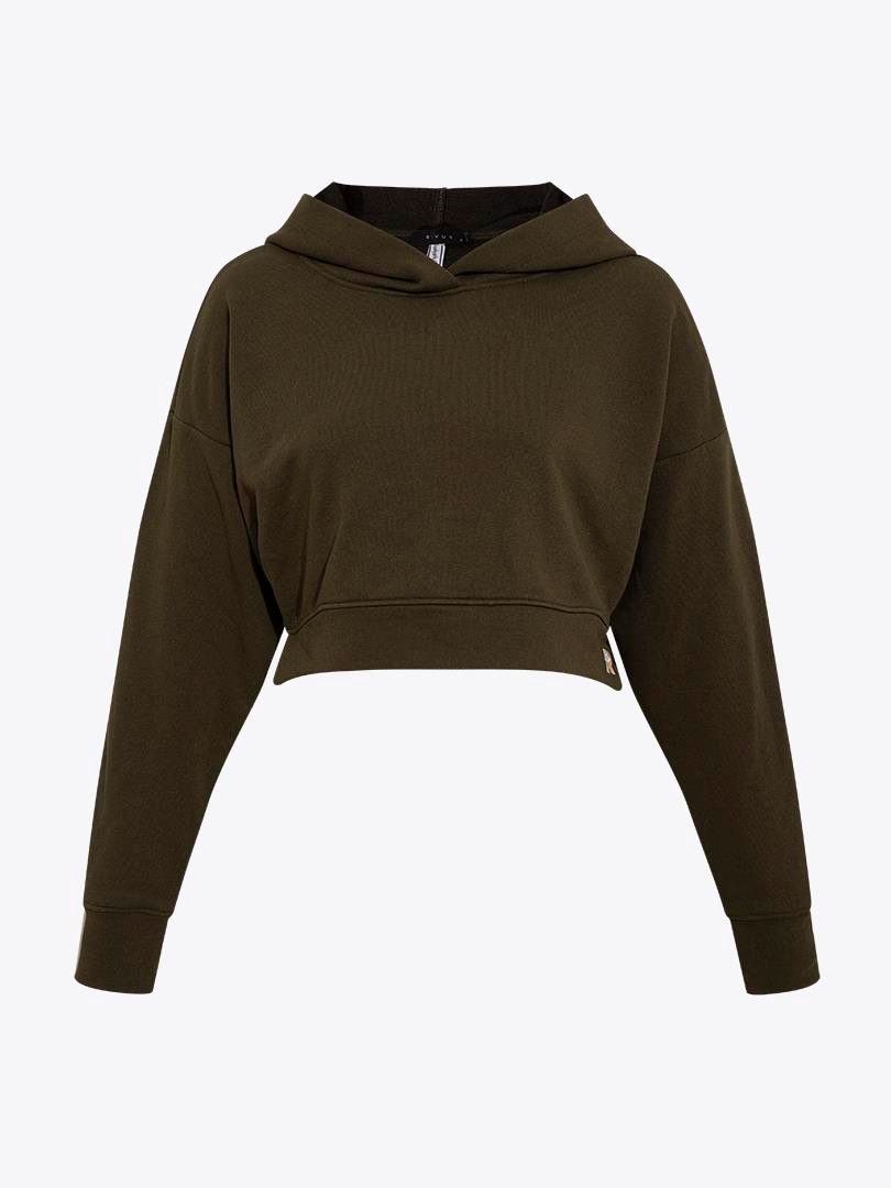 Kapüşonlu Kısa Sweatshirt - Haki