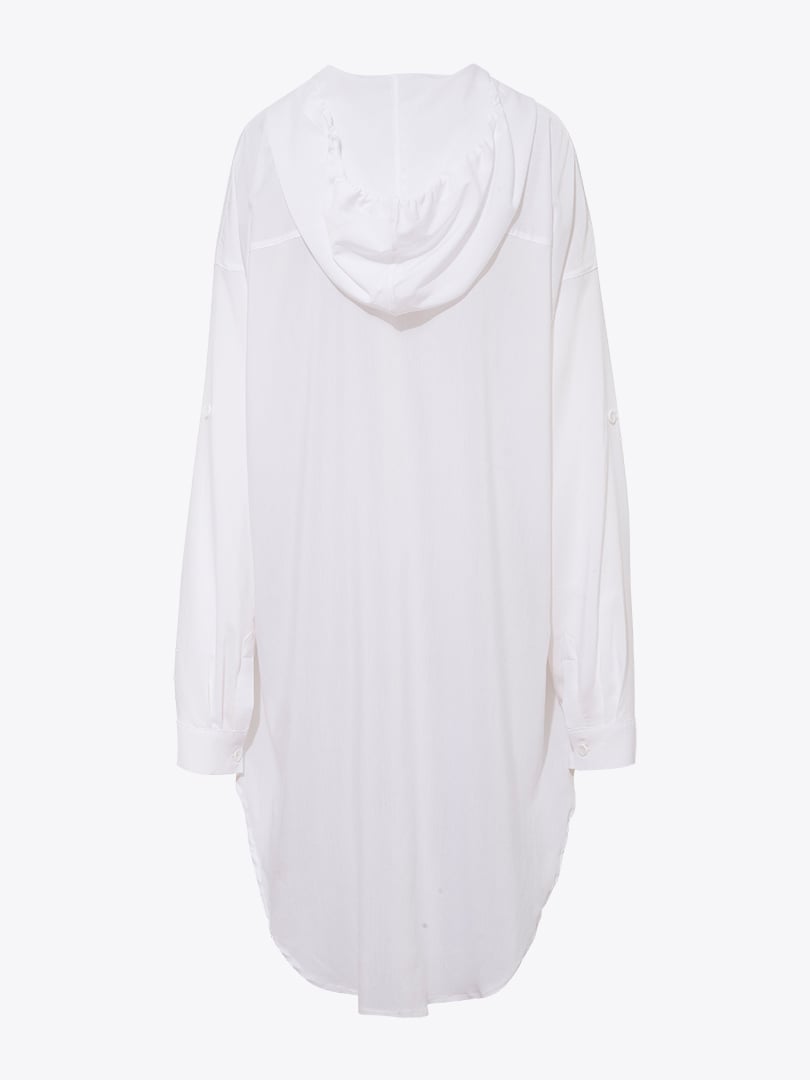 Kapüşonlu Oversize Gömlek - Beyaz