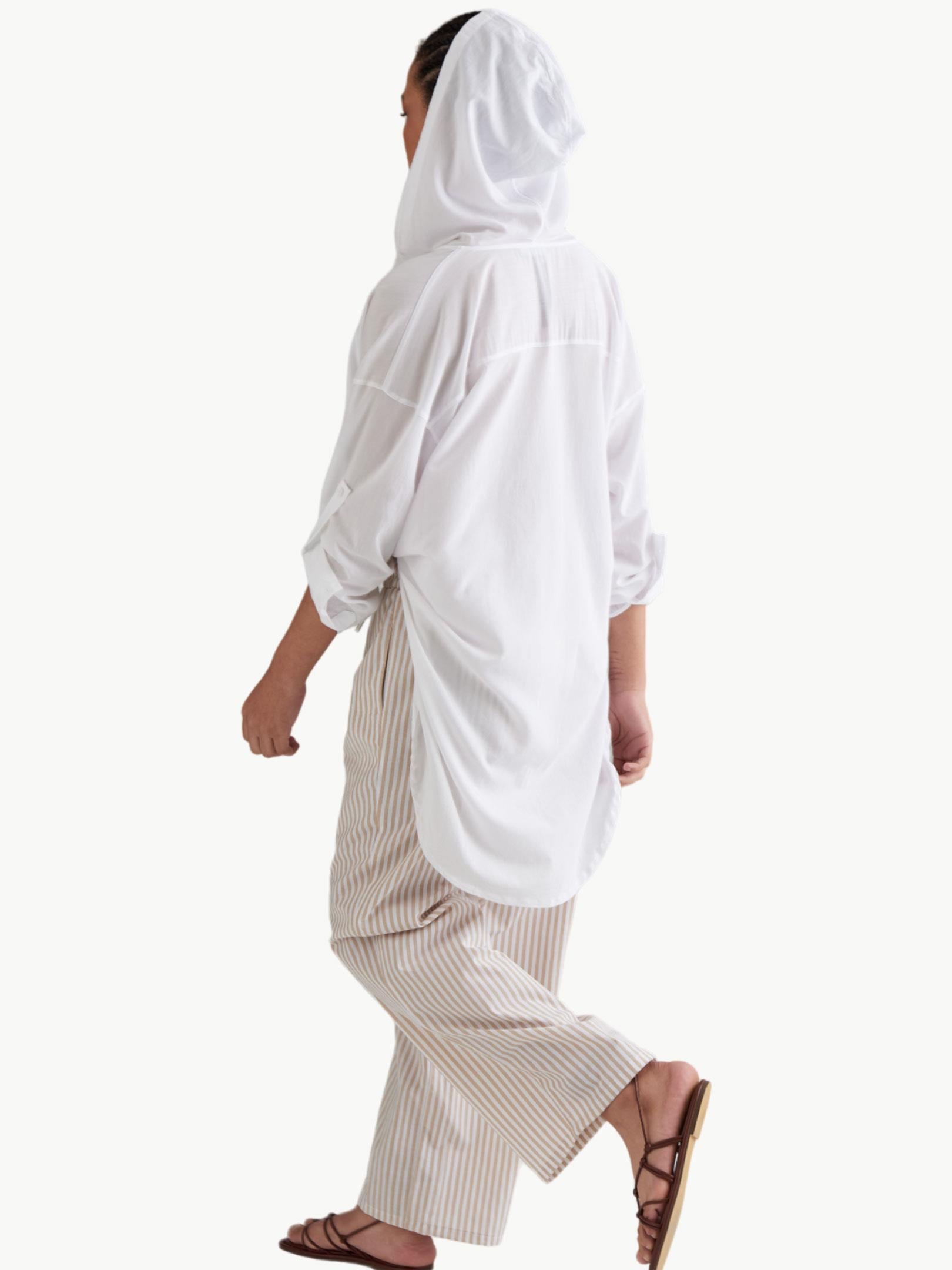 Kapüşonlu Oversize Gömlek - Beyaz Gömlek Modelleri