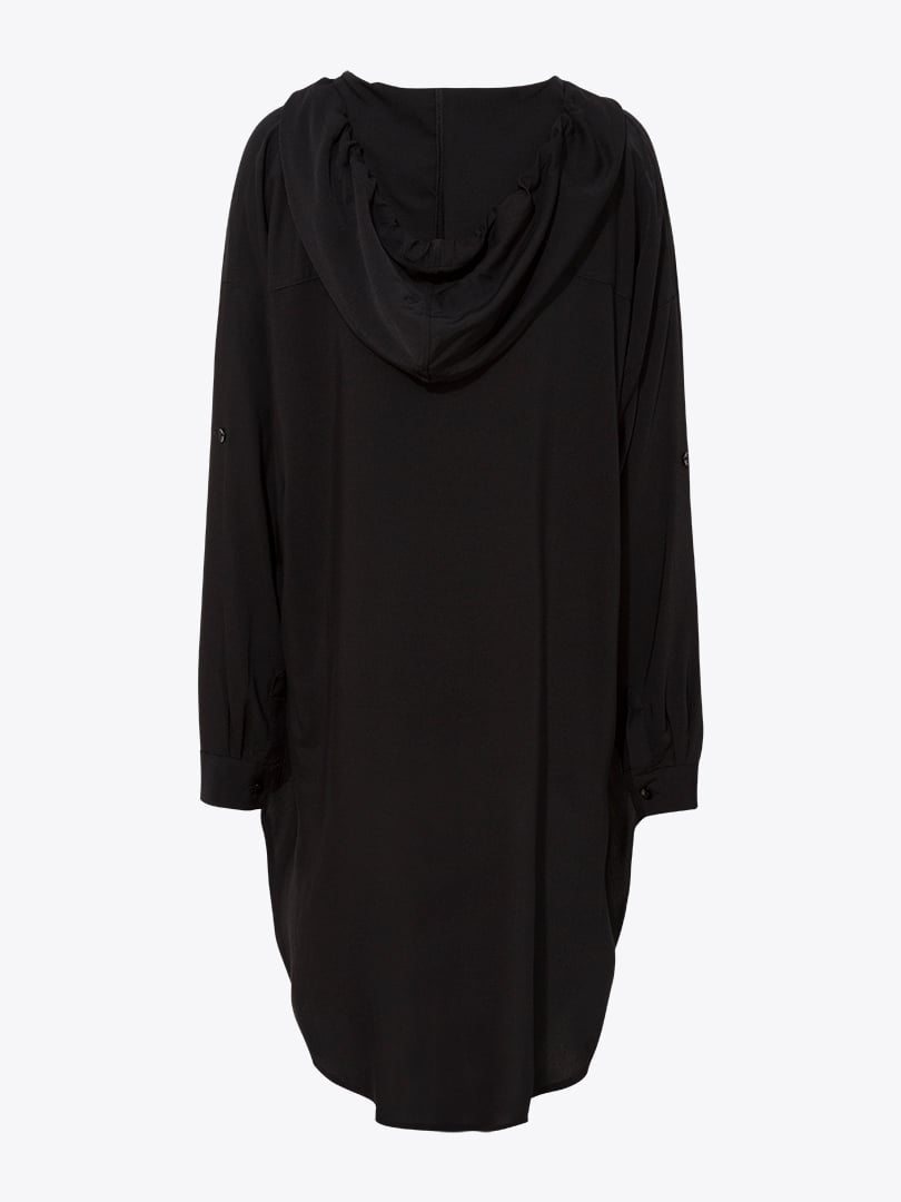 Kapüşonlu Oversize Gömlek - Siyah