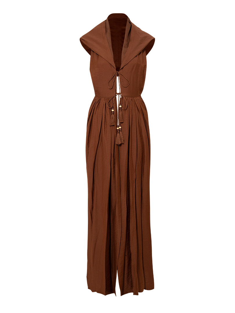 Kapüşonlu Uzun Kimono - Kahve