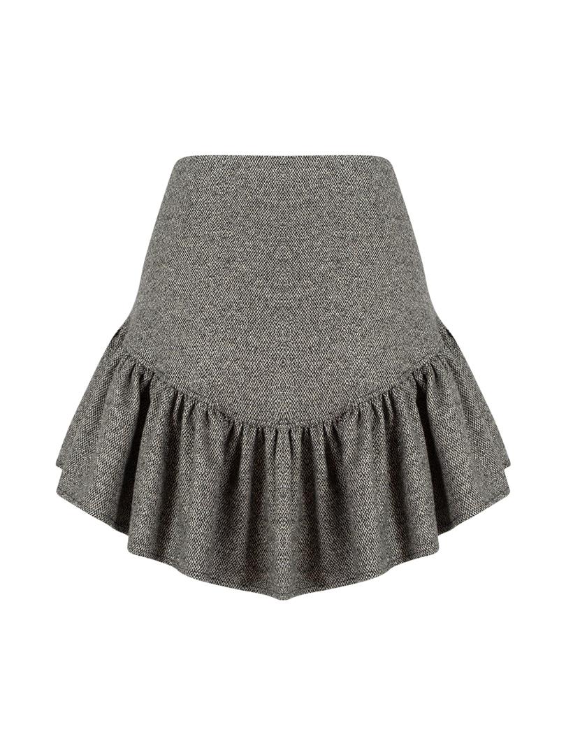 Kırçıllı Dokuma Mini Etek - Siyah
