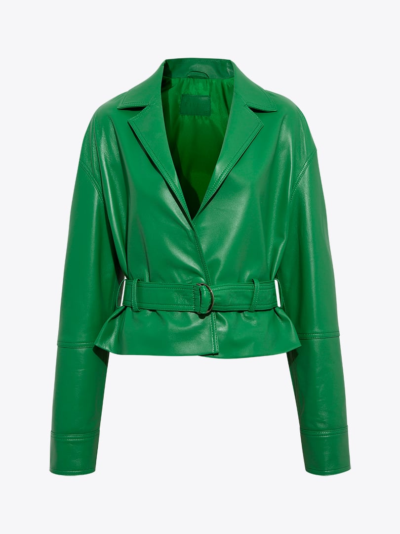 Kısa Deri Kemerli Ceket - Yeşil