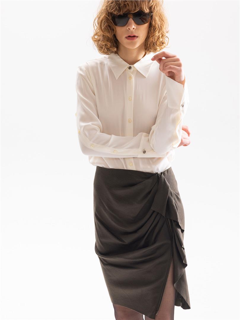 Kolları Düğme Detaylı Klasik Gömlek - Beyaz