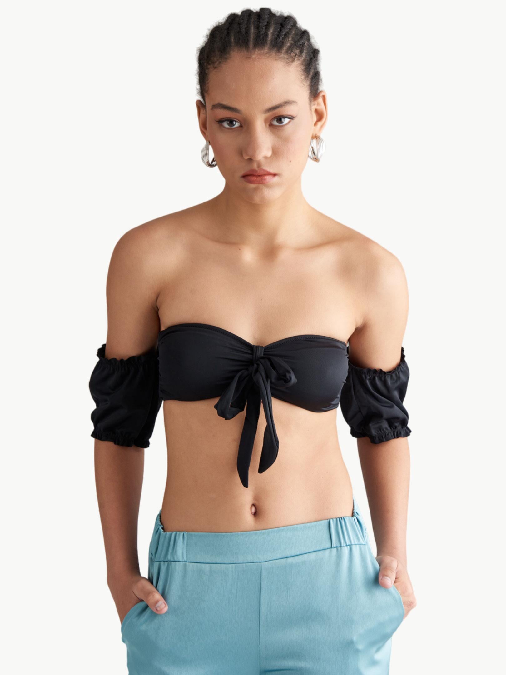Kollu Siyah Bikini Üstü - Siyah Mayo & Bikini Modelleri