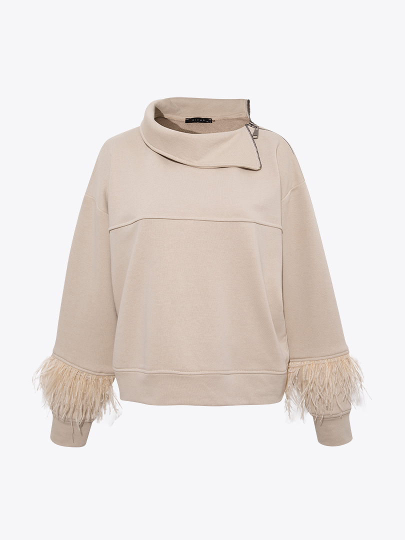 Kuş Tüylü Sweatshirt - Bej