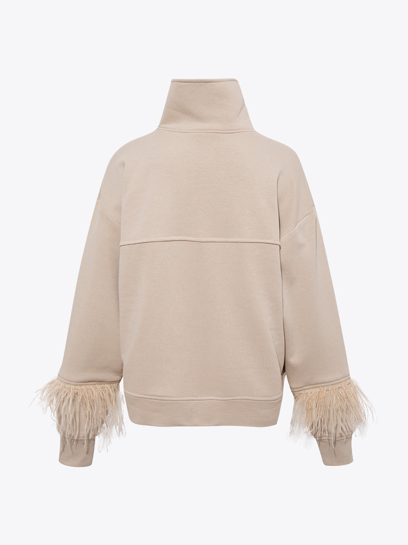 Kuş Tüylü Sweatshirt - Bej