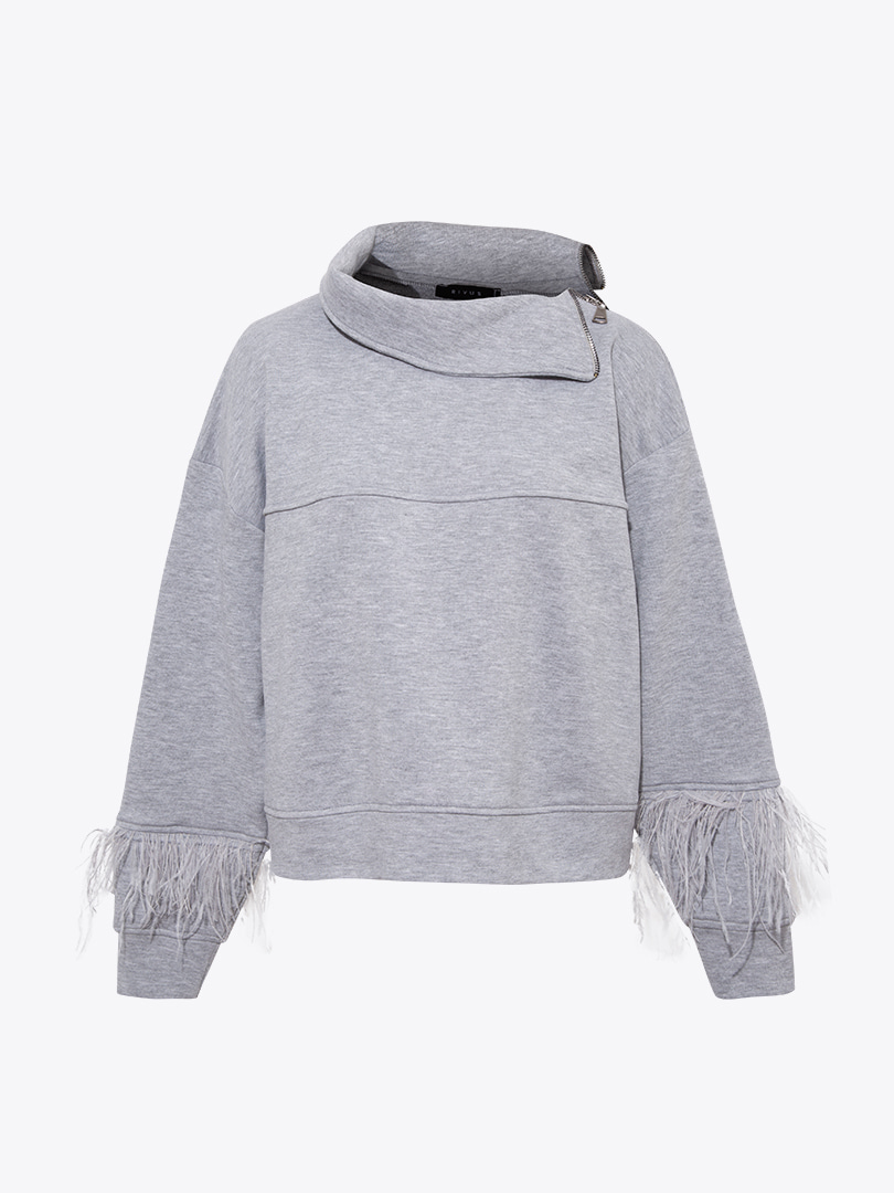 Kuş Tüylü Sweatshirt - Gri
