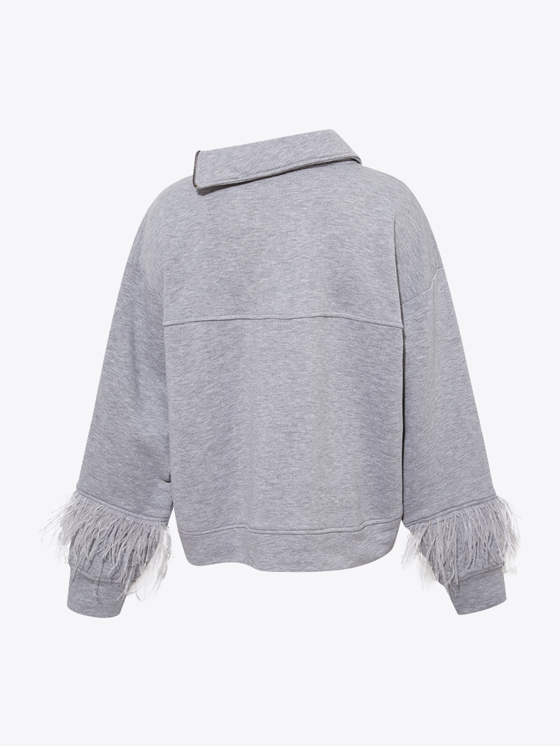 Kuş Tüylü Sweatshirt - Gri