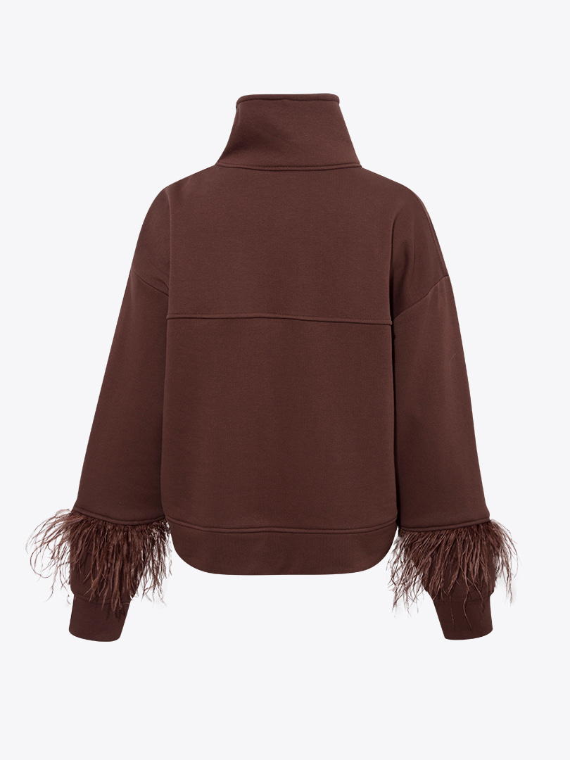 Kuş Tüylü Sweatshirt - Kahve